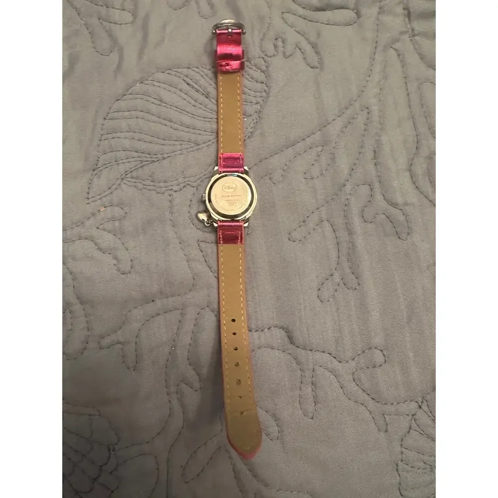 Disney MINNIE MOUSE MN1028 Accutime Metallic Pink Band & Heart Charm Watch